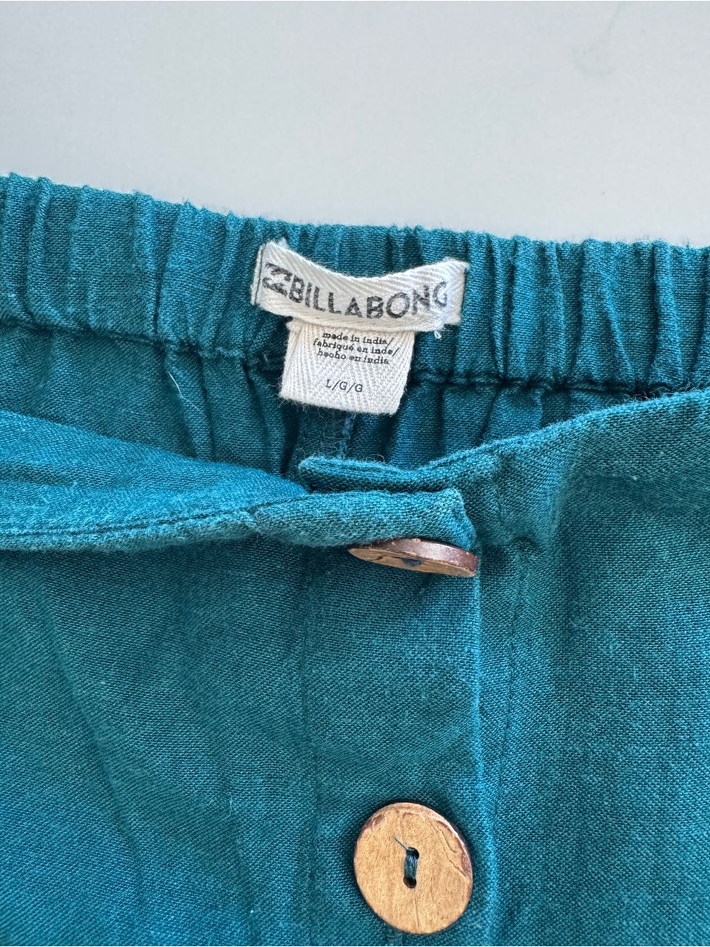 Billabong Teal Button Front Midi Skirt Wood Buttons Linen Blend Boho Coastal - Picture 3 of 7